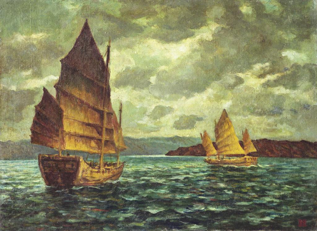 扬帆出海 香港 1951 油彩布本 64cmx76cm