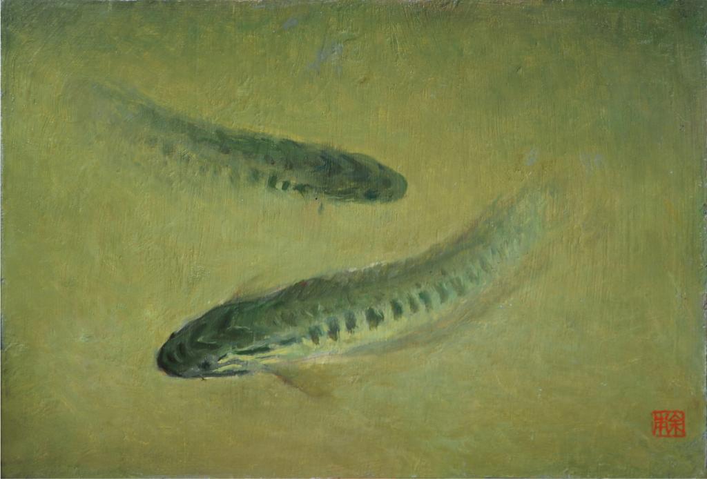 生鱼 1970 油彩板本 36x46cm