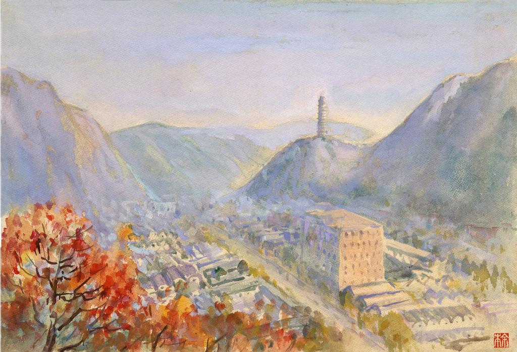 延安宝塔山(二) 1976 油彩纸 27x39 cm