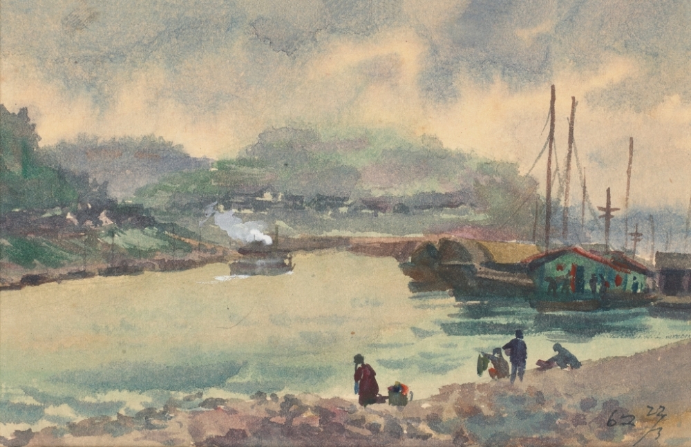 《化龙桥江滩》 11x17cm 纸本水彩 邹丹 1962年 916462829654716623