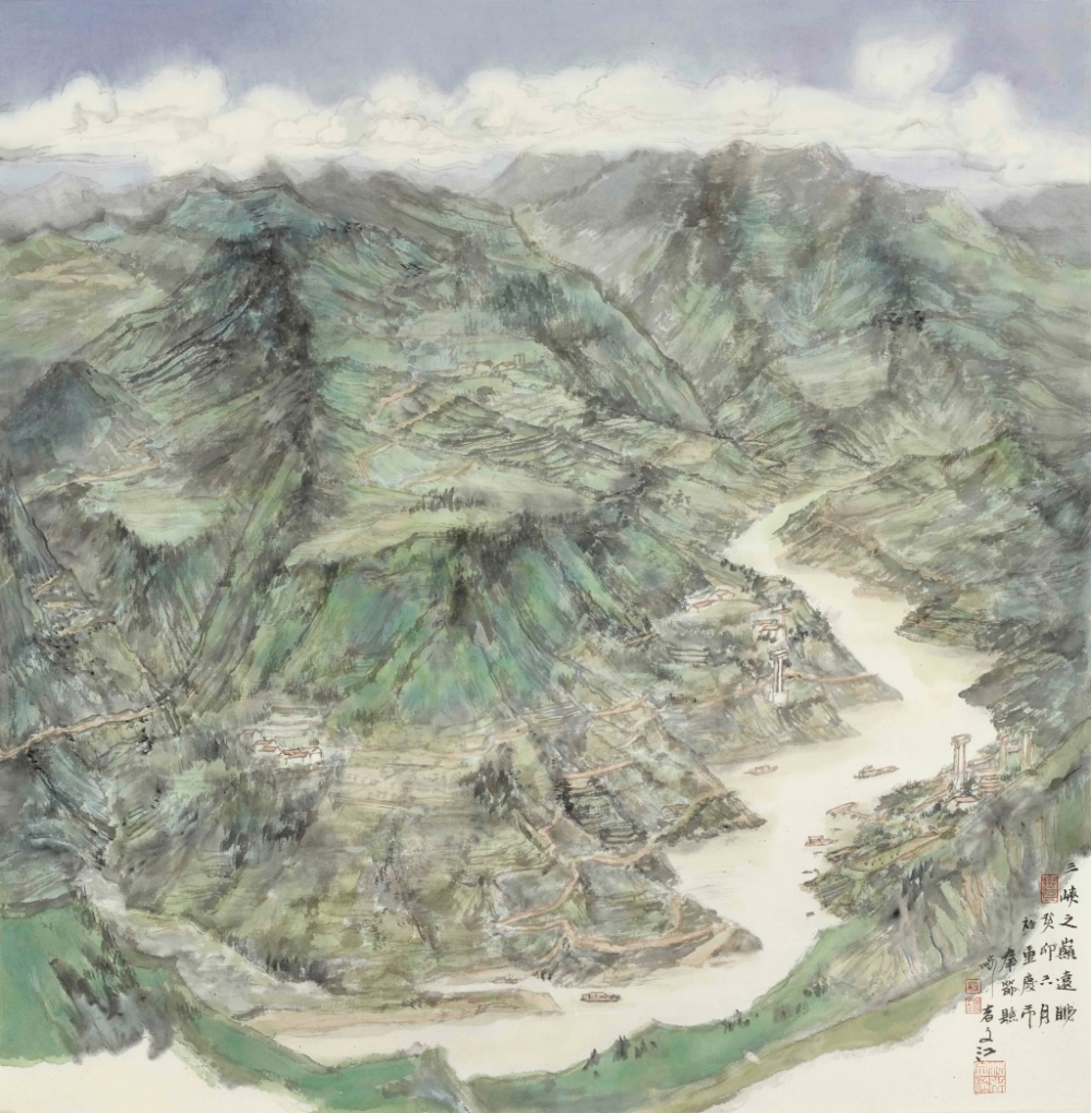 于文江+写生作品《三峡之颠远眺》68cm×68cm2023年印刷图 916462829654716949