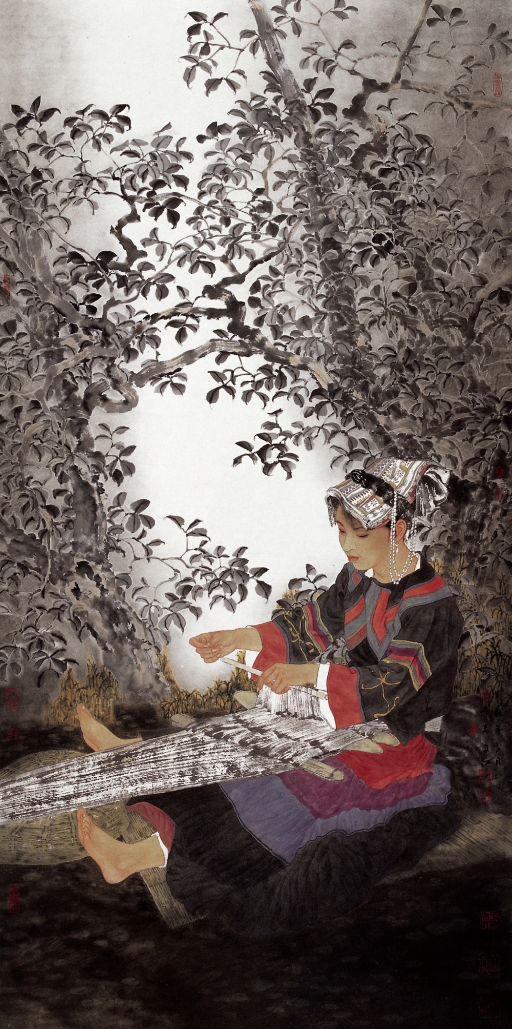 大凉山之织布的阿咪子++136cm×68cm2005年_看图王 916462829654716931