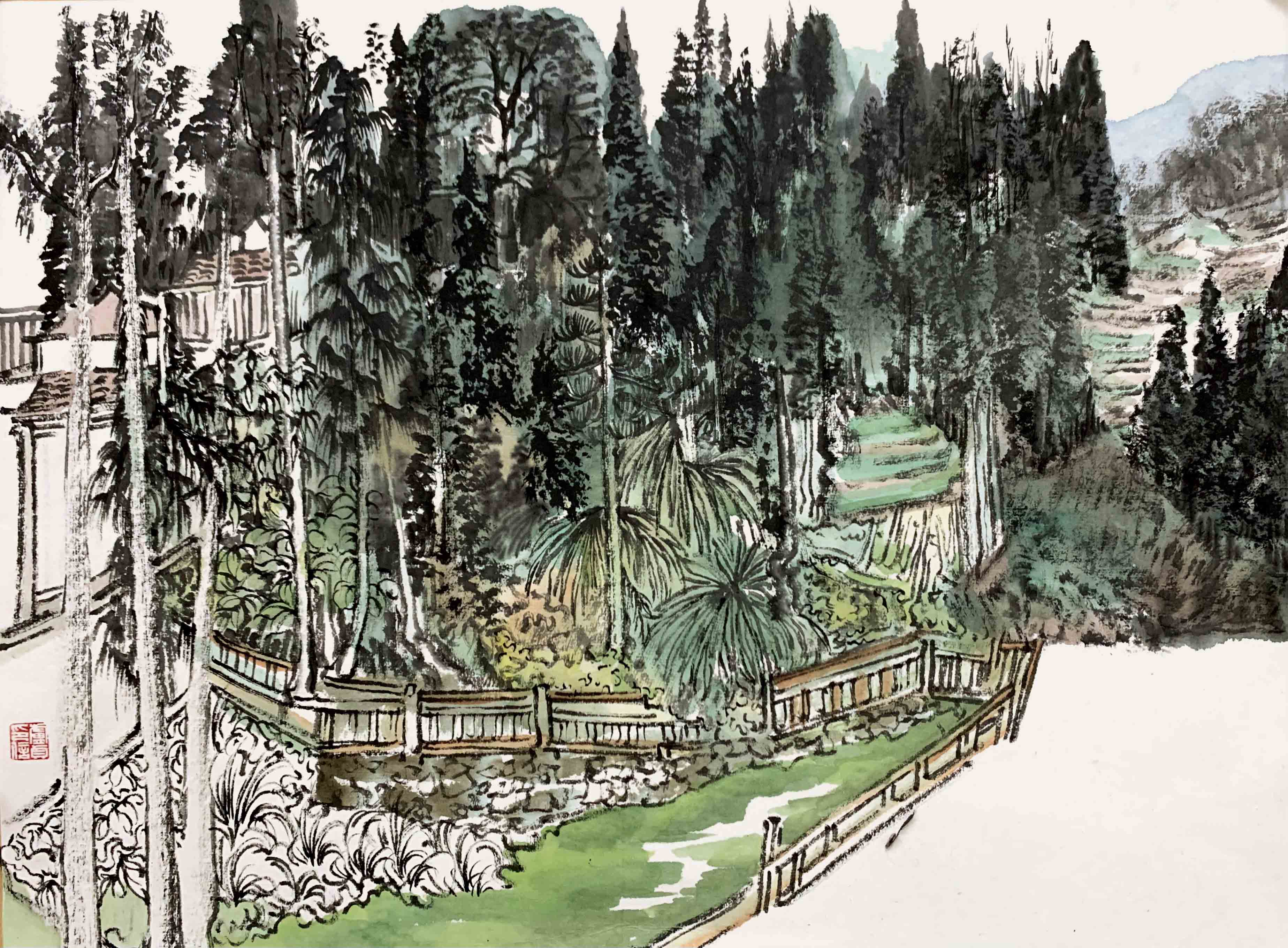 13 卢贞 碧池 32x4cm 纸本设色 2023年