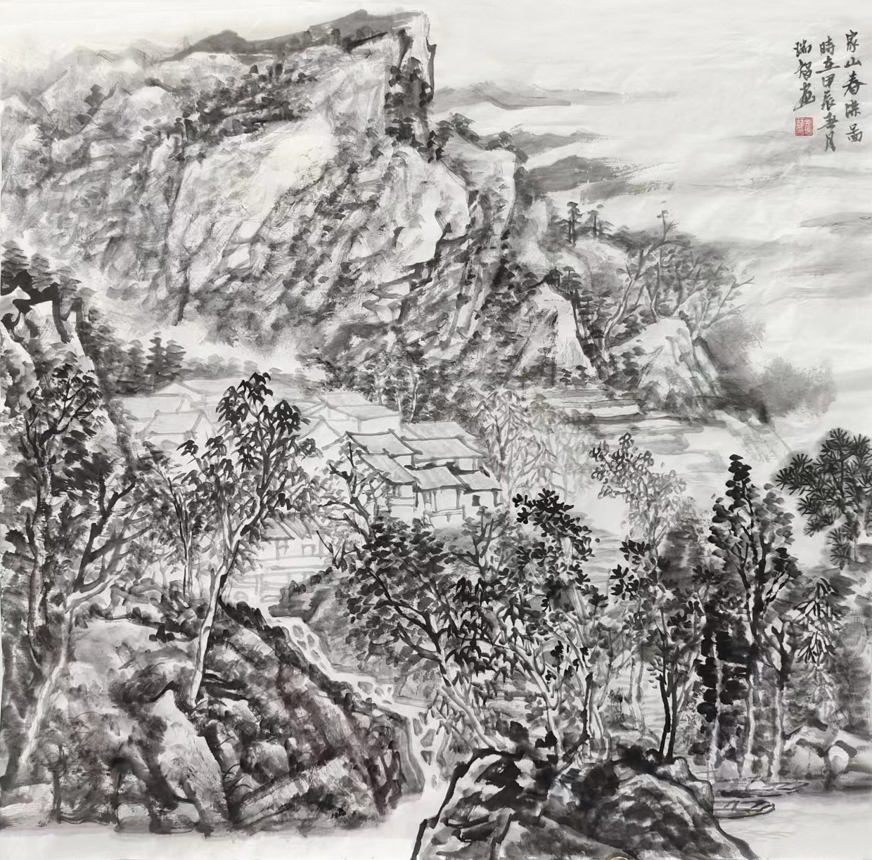 19 孟瑞智  家山春染图 68x68cm 纸本水墨 2024年