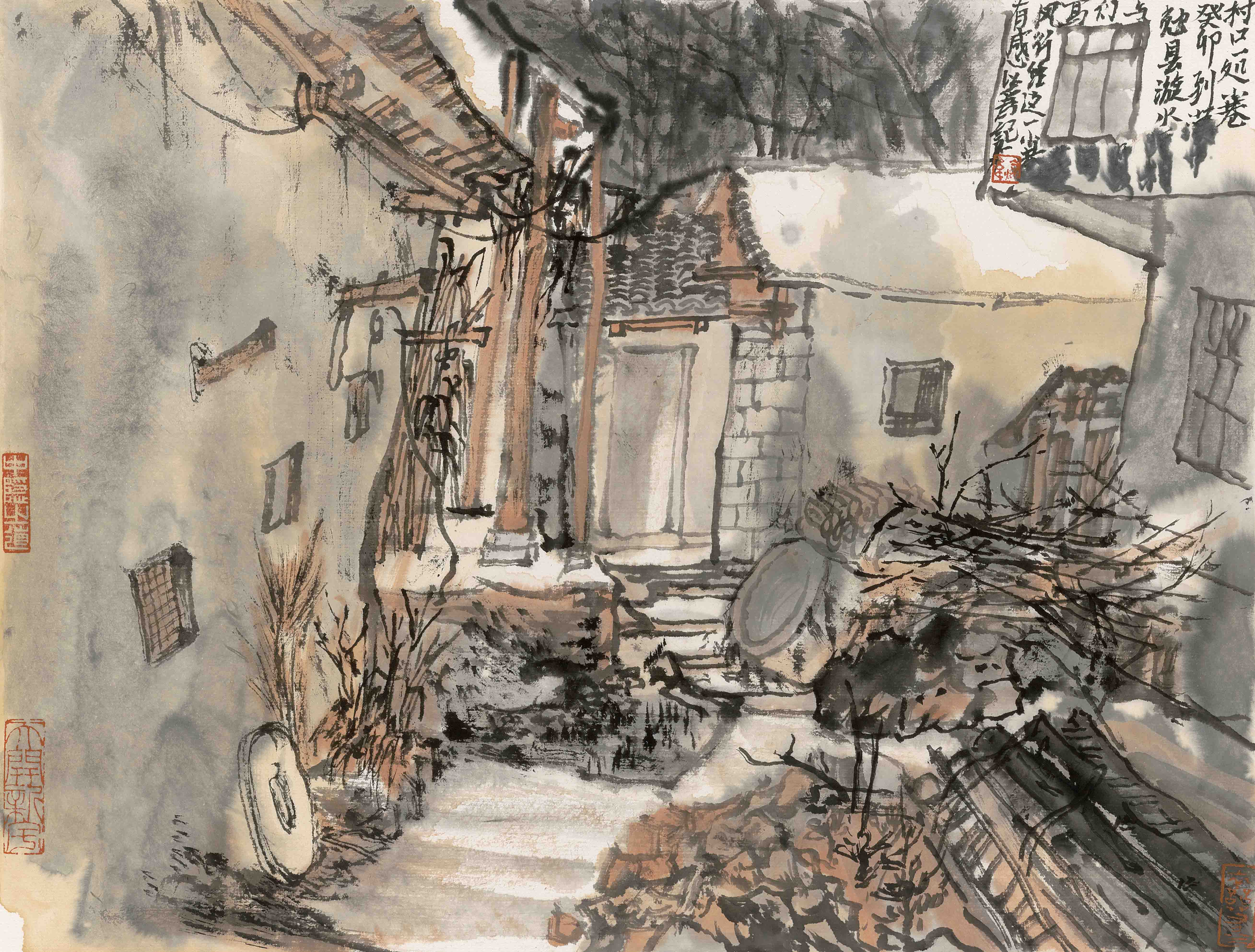 14 梁焯韦 村口一处 34x44.5cm 纸本设色 2023年