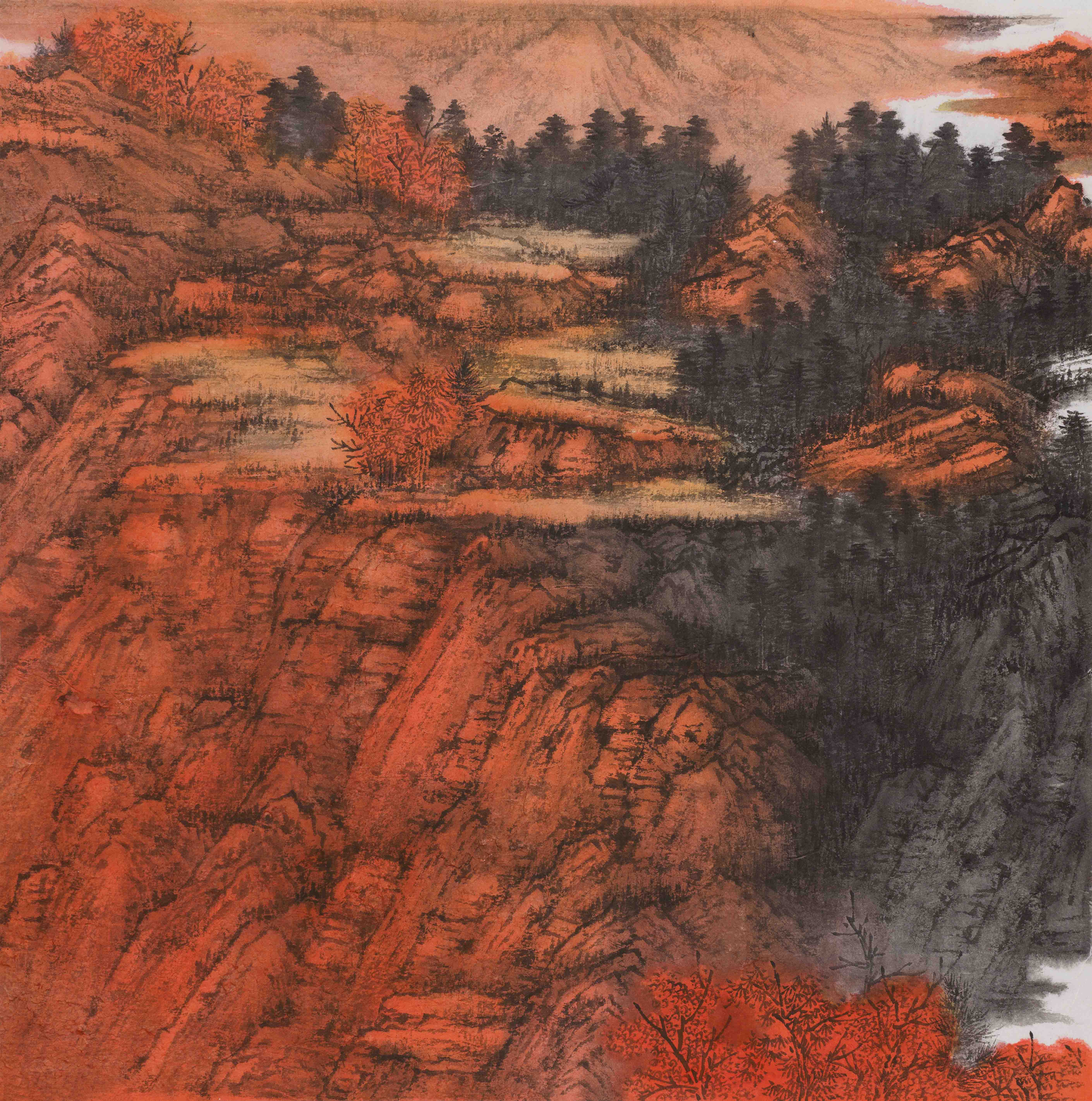 15 耿杉 红岩赤壁 65x65cm 纸本水墨设色 2014年