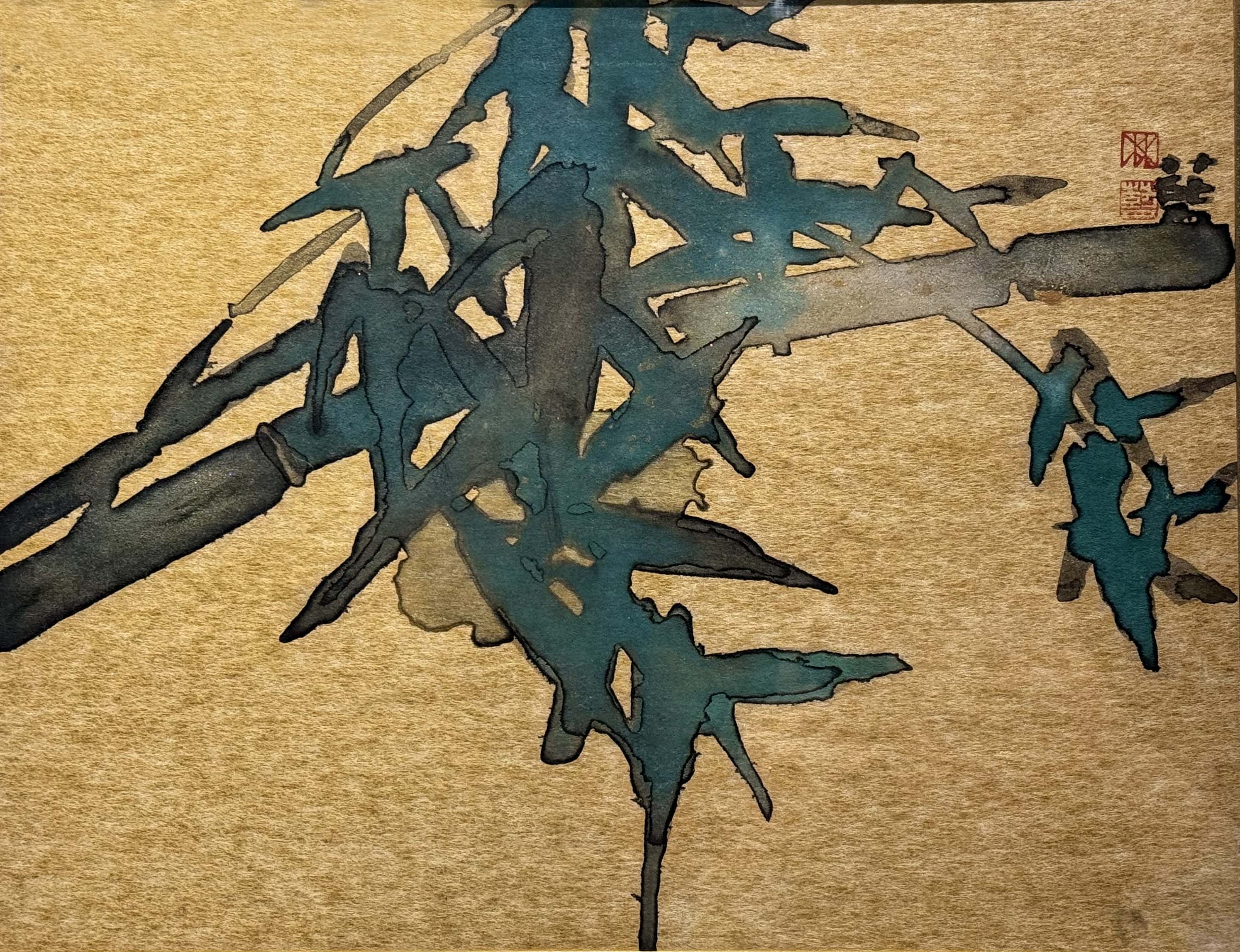 7 林蓝 清供 21x46cm  金箔设色  2022年