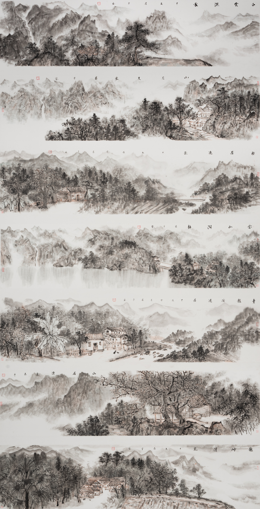 蒋才《山水》中国画136X34㎝X7 2024