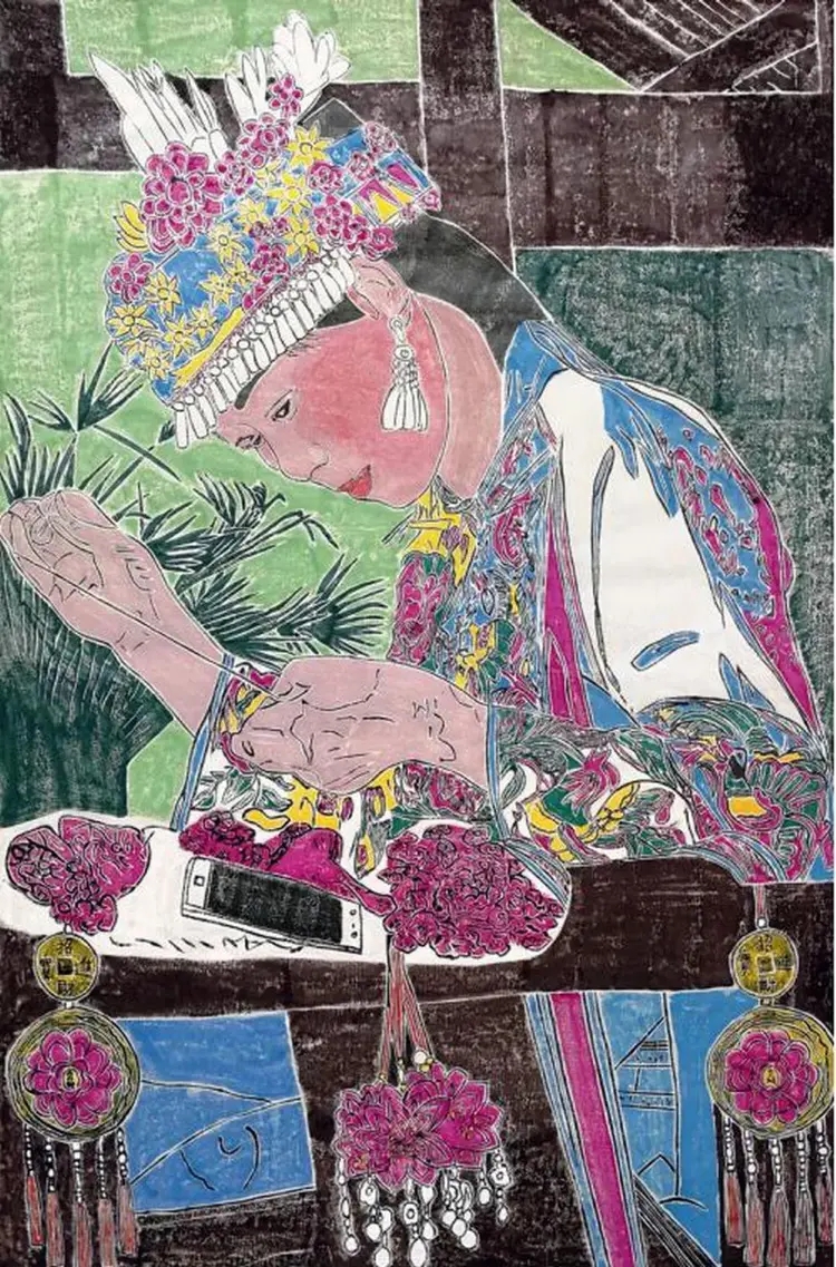 车田绣娘  版画  110×93cm  2020年