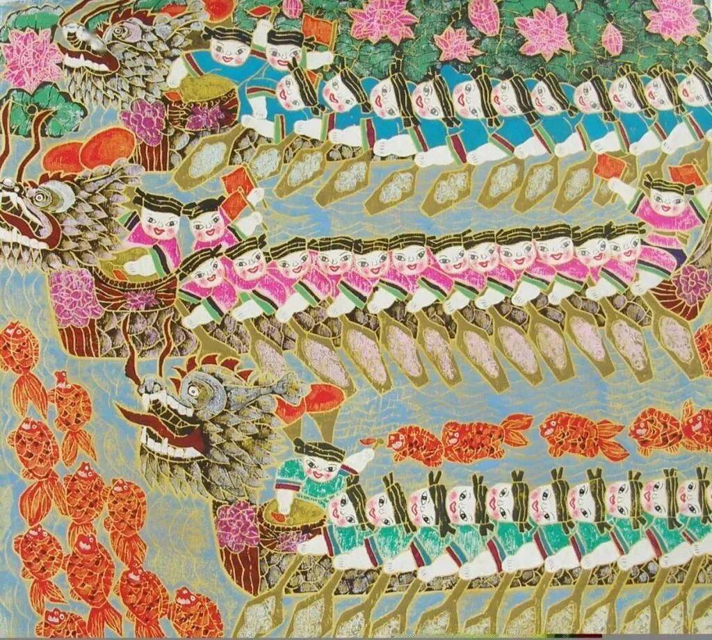赛龙舟 版画  73×73cm  2005年