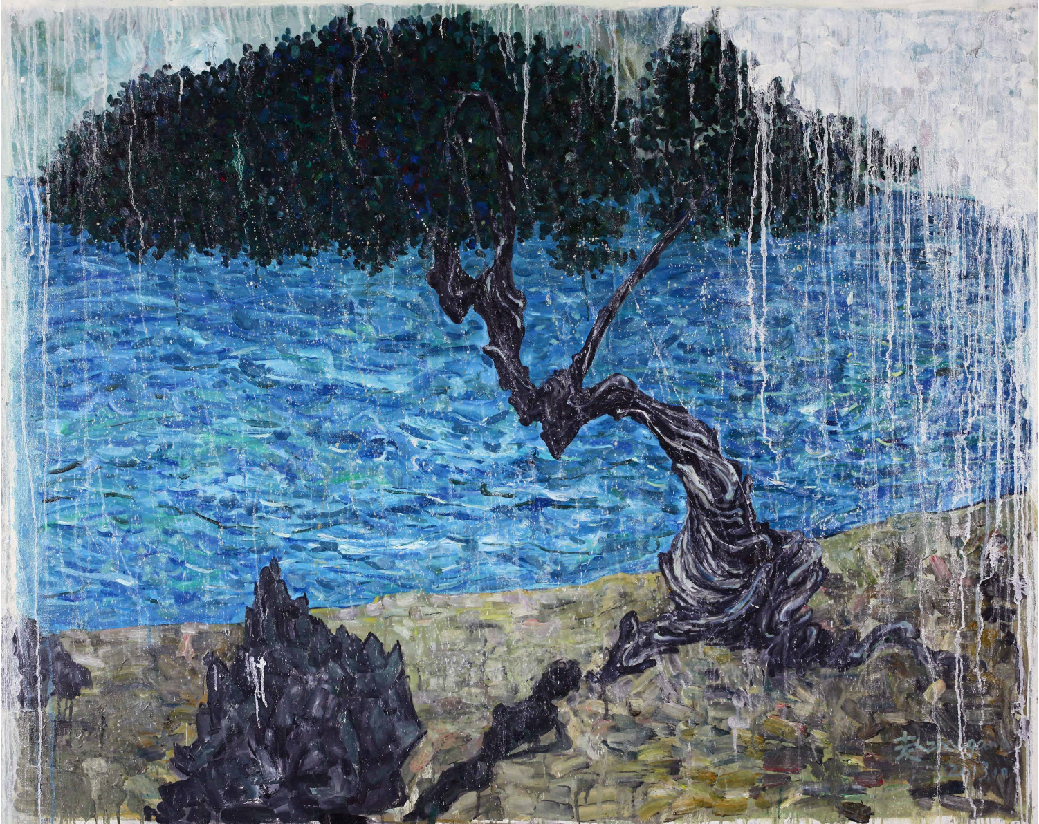 赵罡 《湖水与倒影》 布面油画  175x130cm 2013年