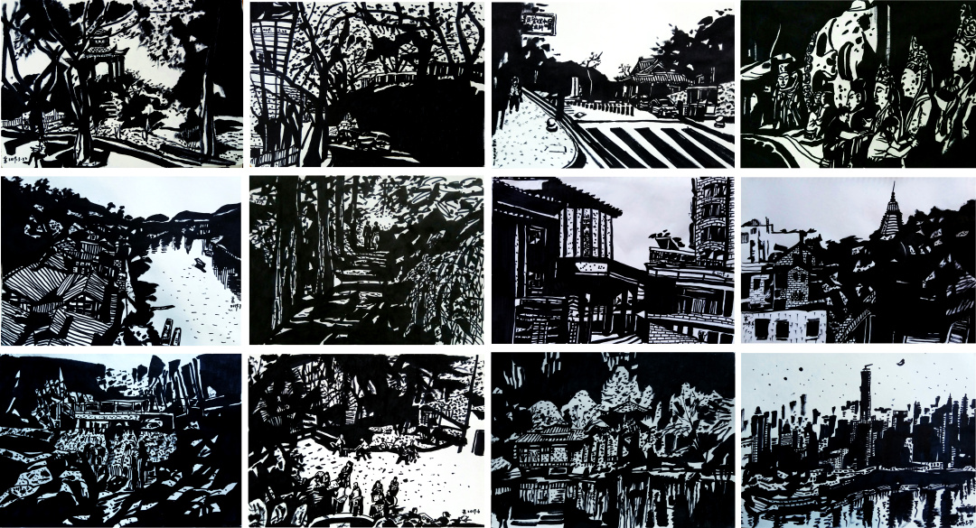45 人文重庆-大美山城系列组画    综合绘画  120x180cm  黄剑武  2019年