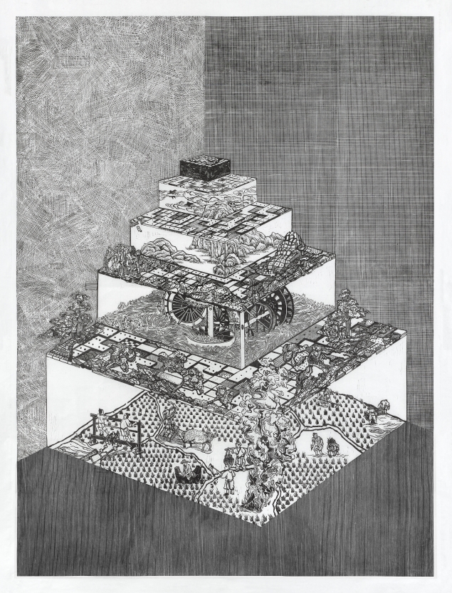 重读授时图--春  黑白木刻119x89cm  解丹 2022年