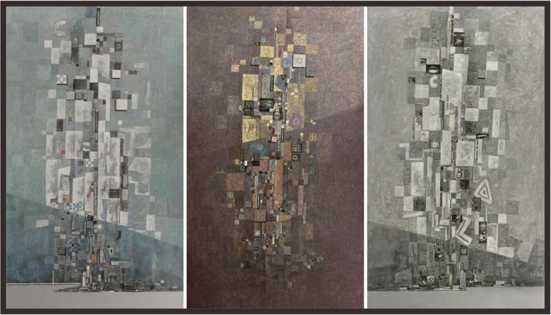 42《律动的都市》 沈小虞、樊青山、邓洁，  综合材料绘画， 120×200cm×3 幅  2019年