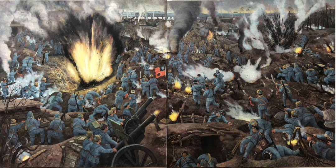 陈树中《抗战第一枪·1931东北江桥抗战》(布面·油彩)240x480cm 2015