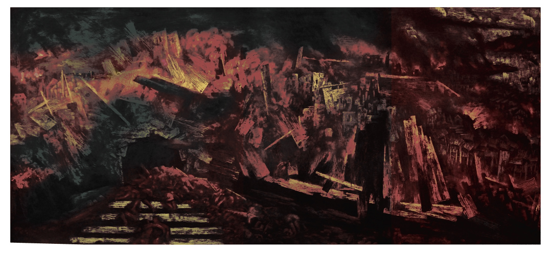 20 《重庆大轰炸》 李毅力 综合版画 101X235CM    2016年