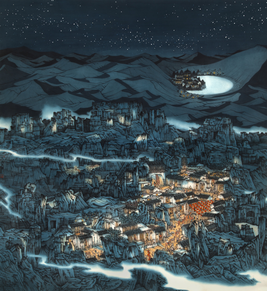 14 《丝路?夜》关健 194x180cm 中国画 2018