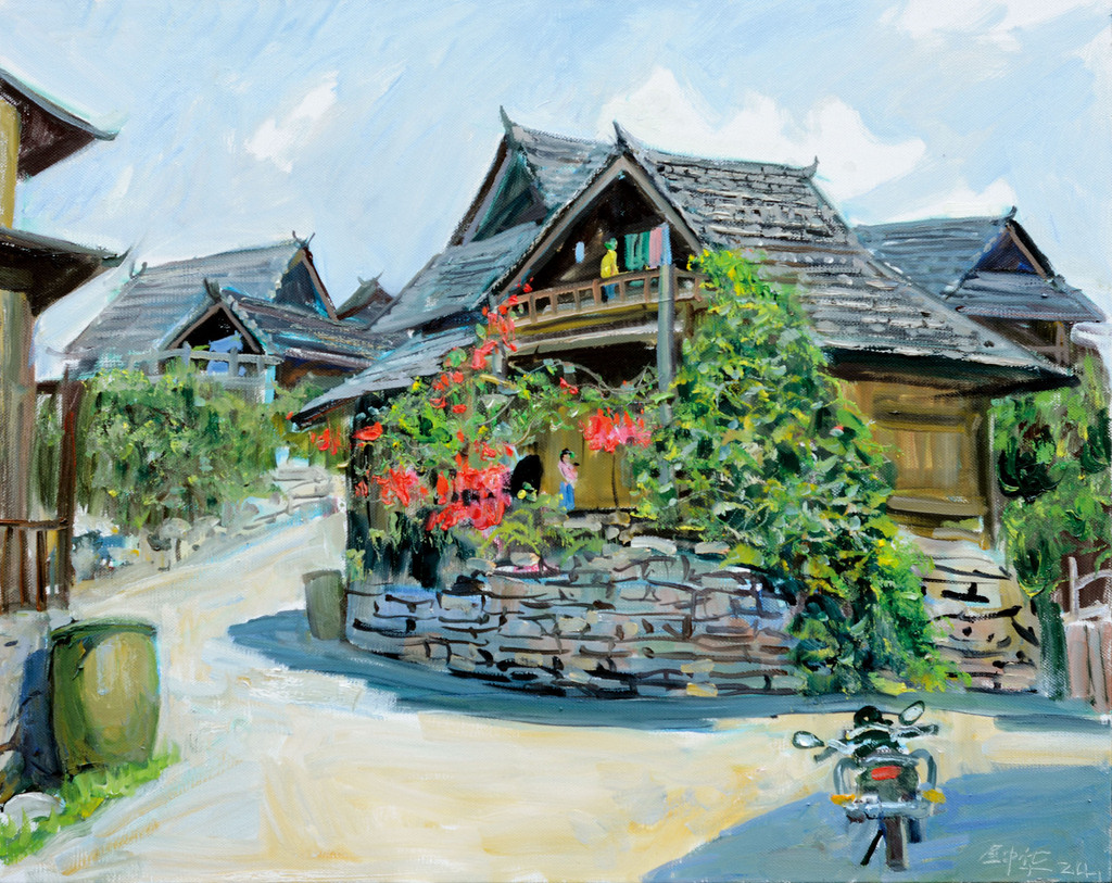 3、姚钟华?《翁丁人家》?油画?80cm×100cm?2024年