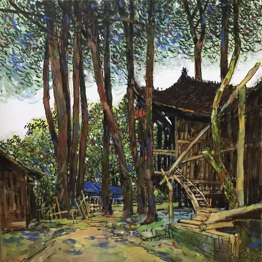 3 毛光辉 《吉首花果山》 丙烯 50x60cm 2021年