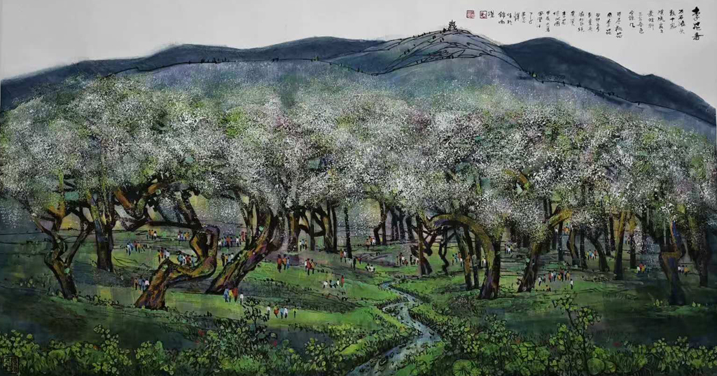 9 毛光辉 《李花图》 彩墨 180x97cm 2024年