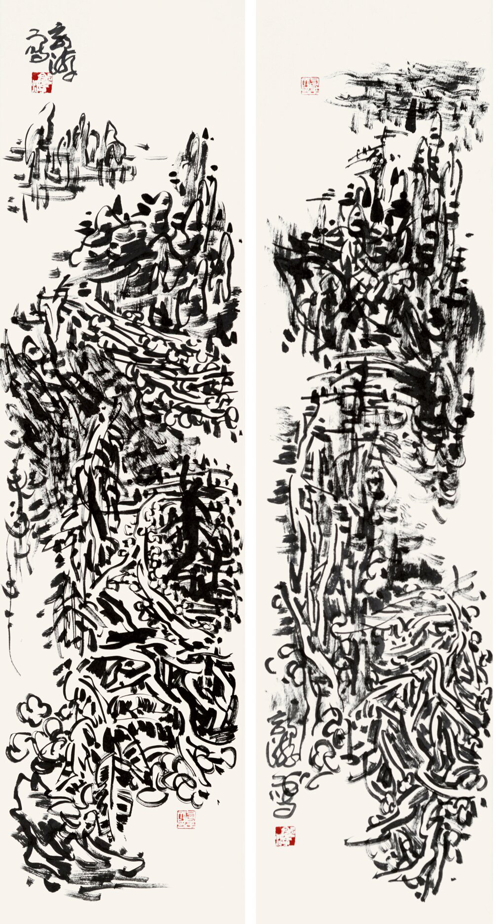 6、郭游?《笔叩林壑》?中国画?140cm×35cm×2?2024年