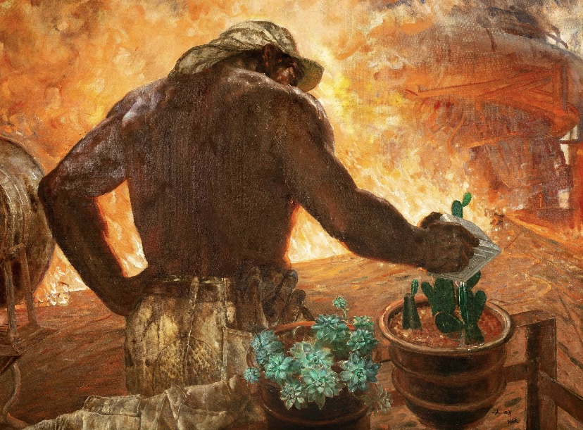 5 仙人掌与宝石花 夏培耀  油画 114×152cm  1984年