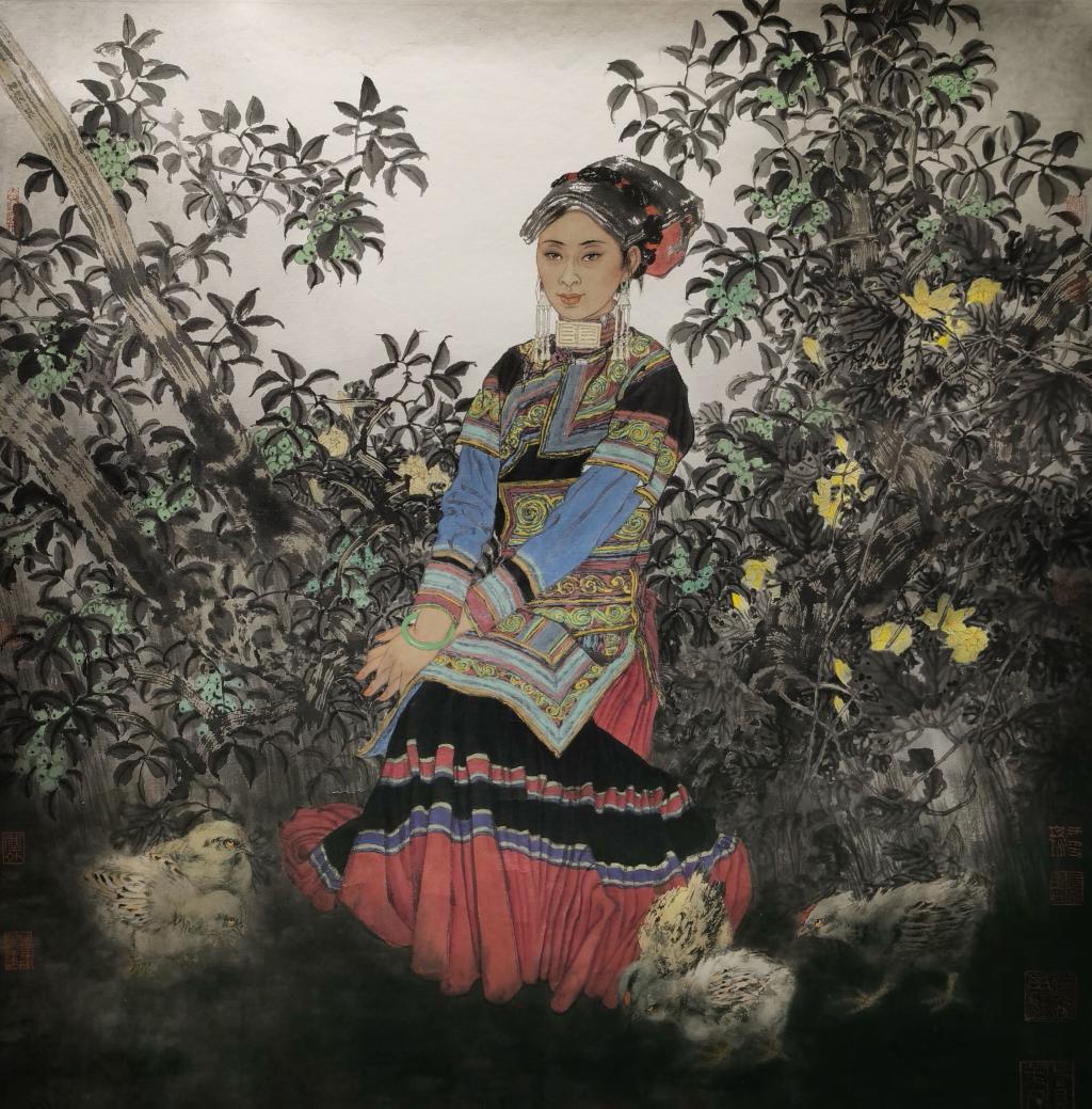 11 于文江 盛装的阿咪子  60×80cm 中国画 2018 年