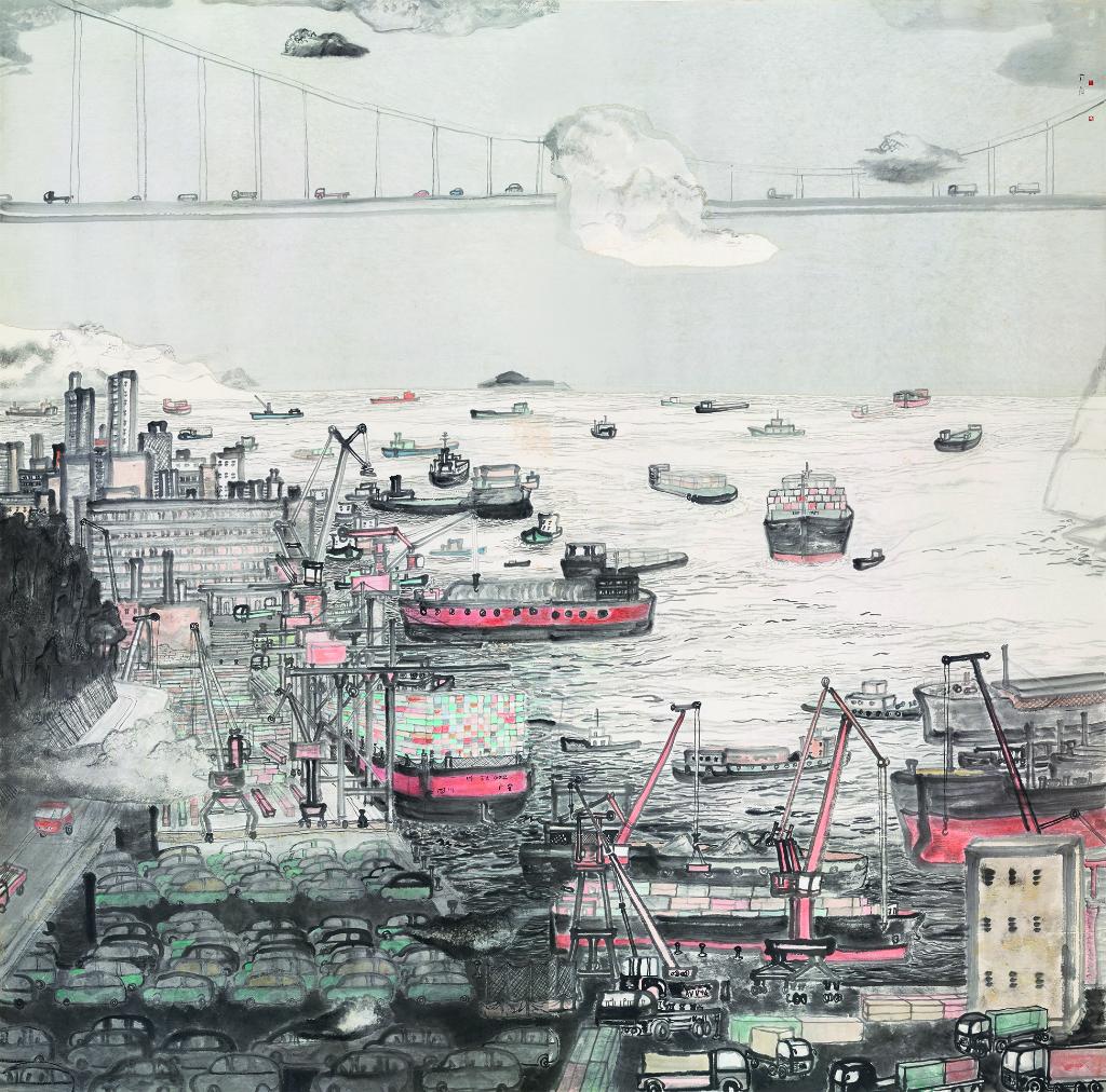 7 方向 重庆港雨霁 250cm×250cm 国画