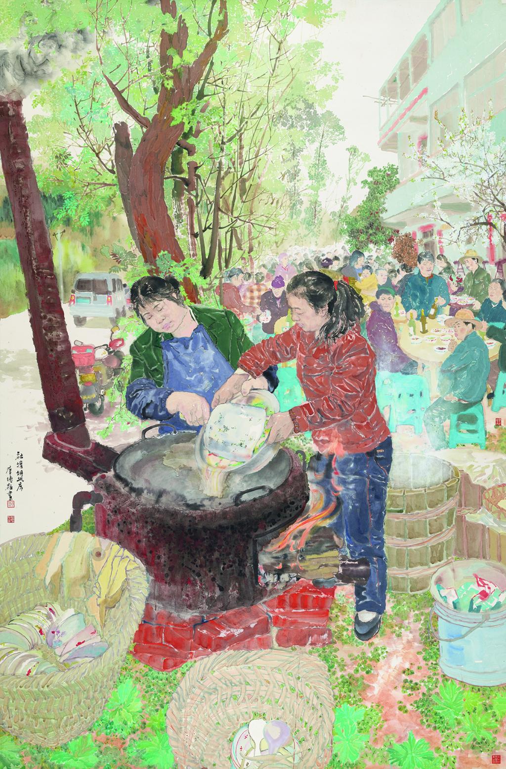 15 唐德福 三峡人家—社坛坝坝席 220cm×144cm 国画