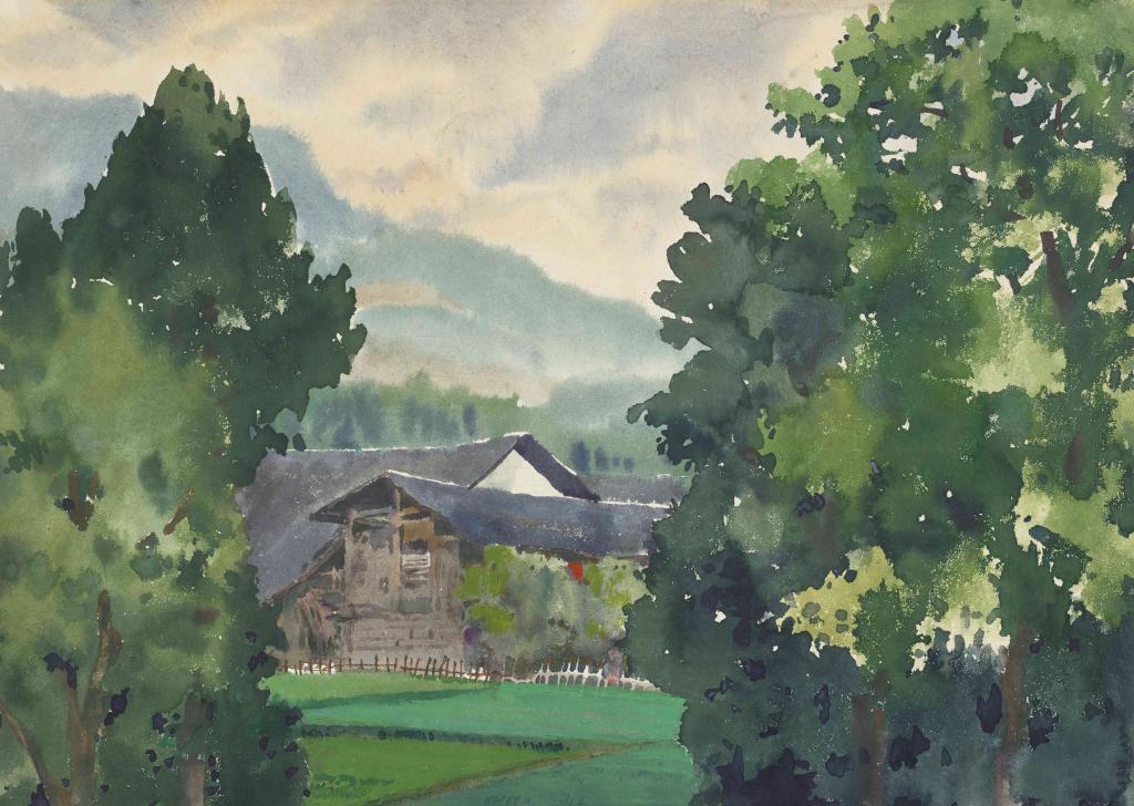 山乡傍晚 纸本  32×45cm  1991年