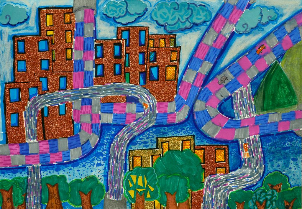 蔡明芮，《康庄大道》，儿童画，重庆市涪陵区美术馆
