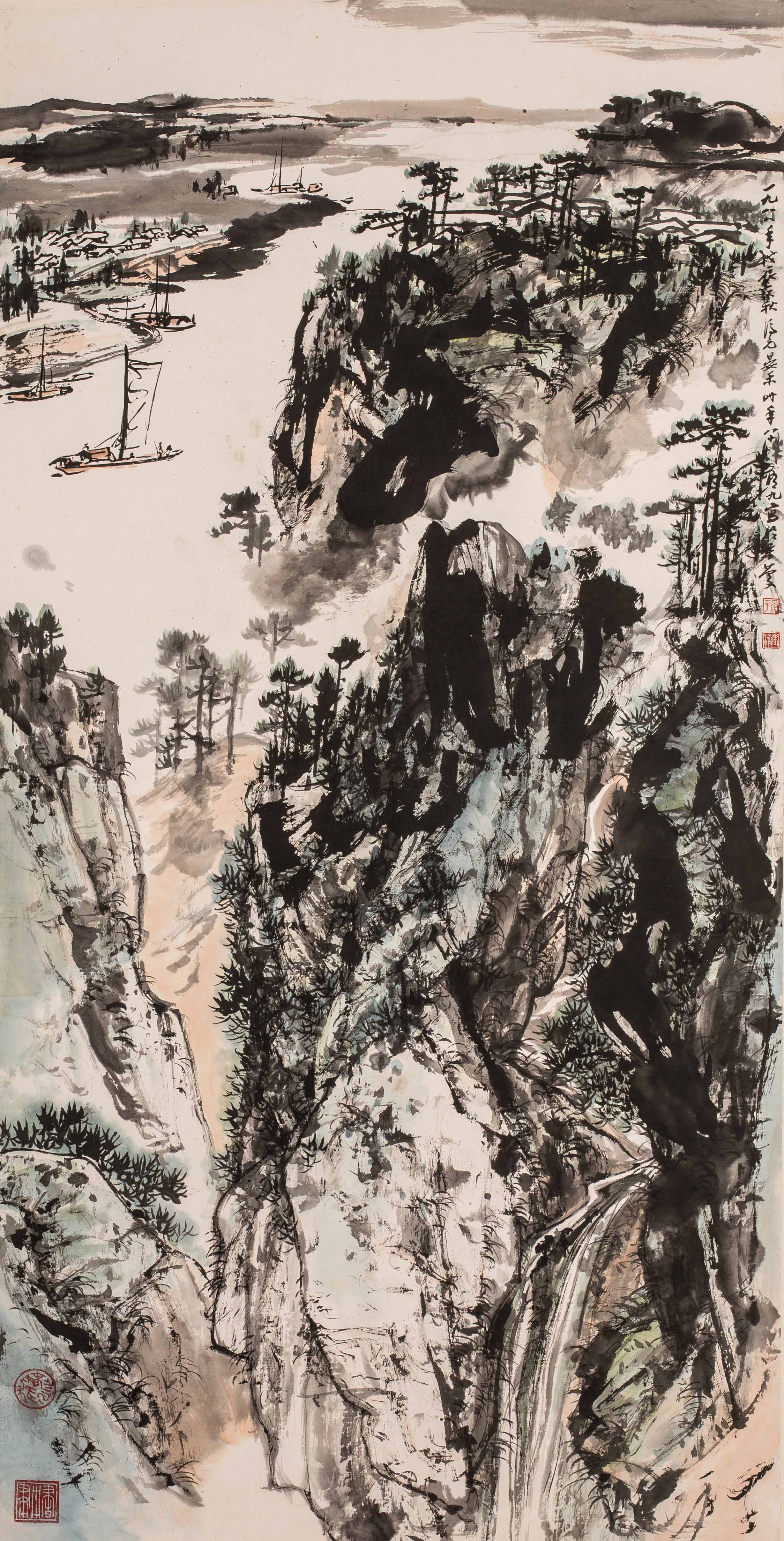晏济元 嘉陵帆影 138×69cm 中国画 1988年