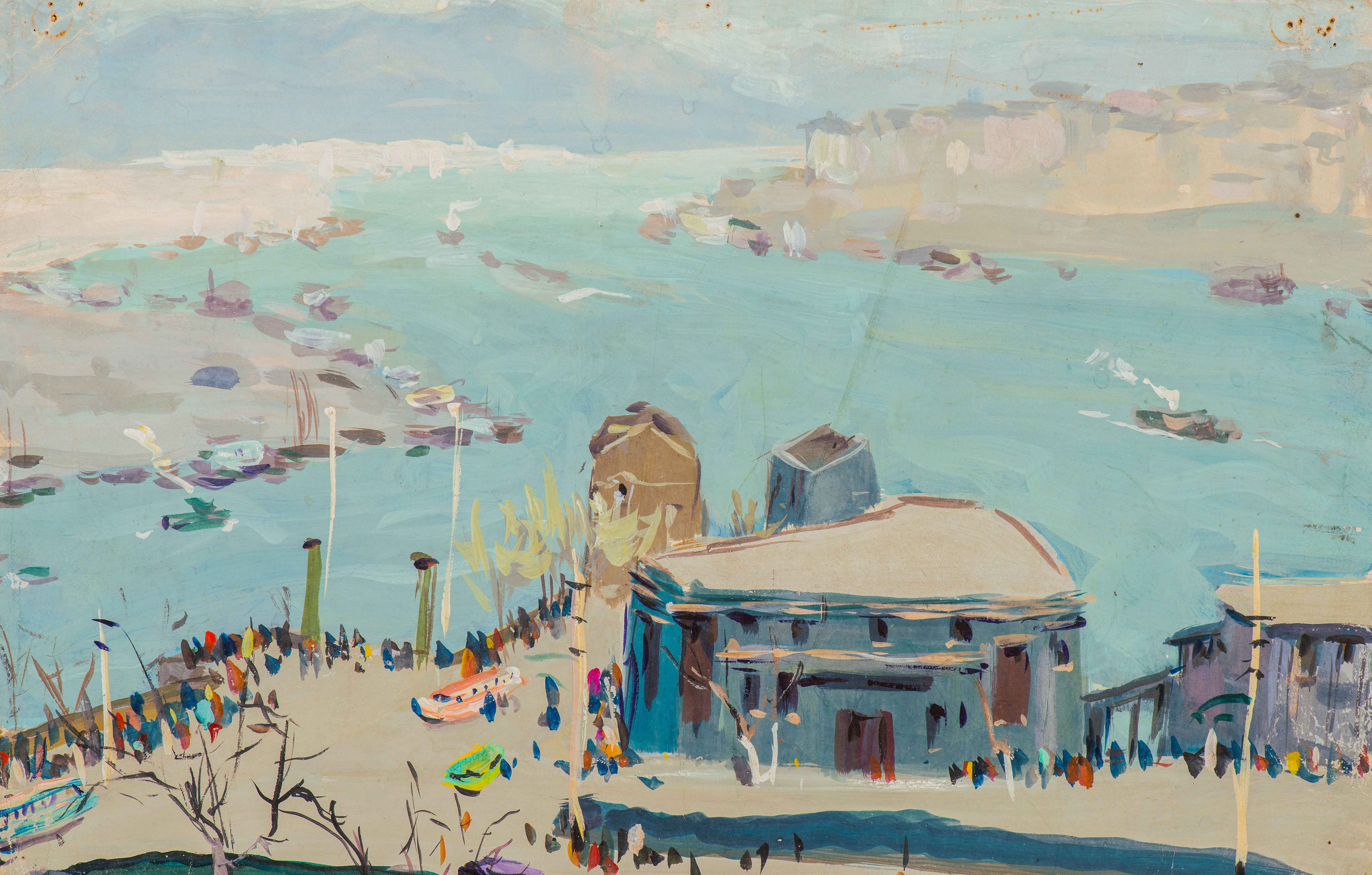 熊吉炎  老朝天门码头 37×24cm 纸本水粉 1970年