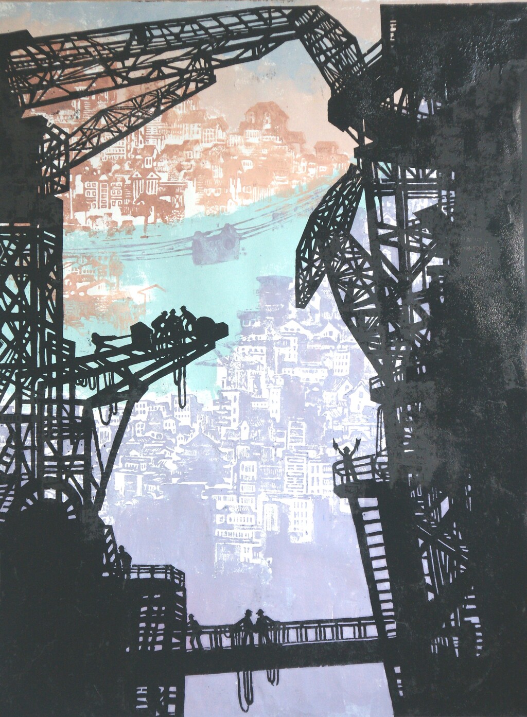 谭朝纲 开拓者 60×80cm 版画  1978年