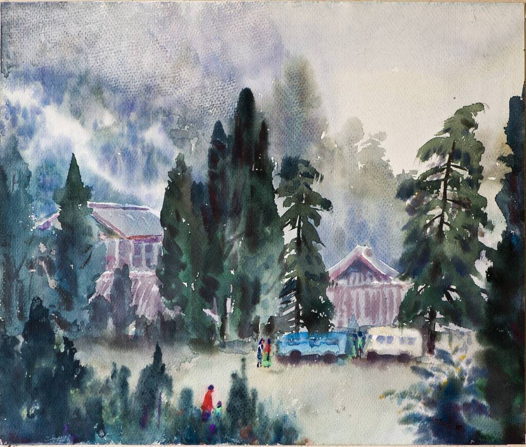 邹丹  缙云之晨  43×37cm 水彩 1991年