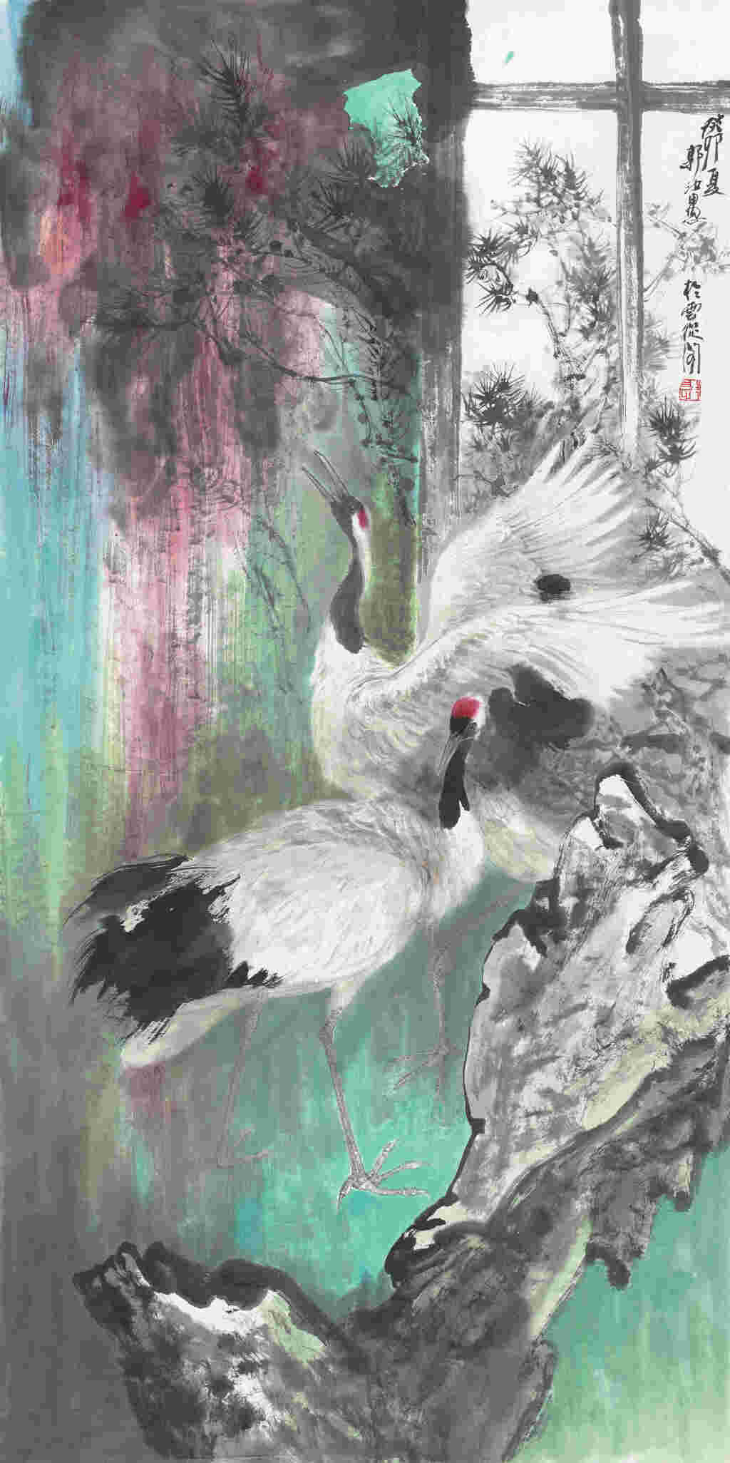 11郭汝愚 双鹤图 138cm×69cm 2023年