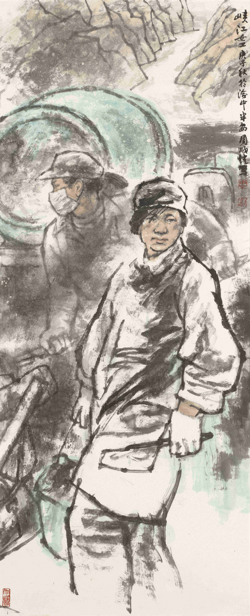 周顺恺 峡江女工 160×68cm 中国画 2020