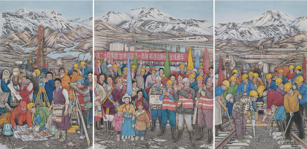 《冷龙岭上的新蛟龙》张冀山  中国画  250x512cm  2016年