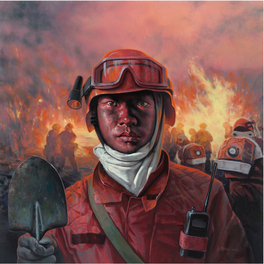 《烈火青春》 毛艳阳  布面油画  190x190cm  2019年