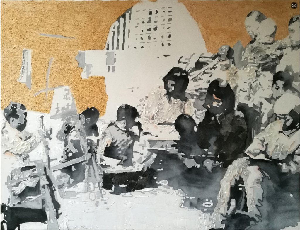 《成长的摇篮——延安保育院纪事》  王岚岚  布面综合材料  160×120cm 2019年