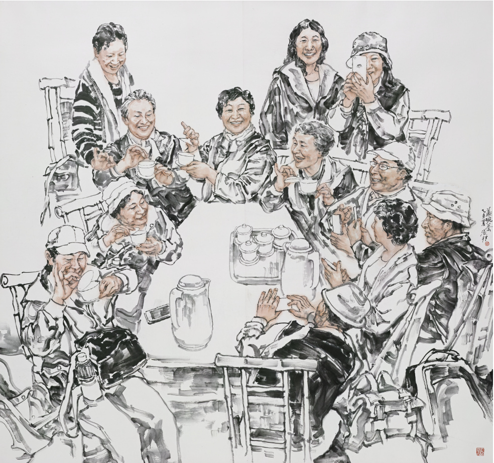 《盖碗茶》杨涪林  中国画180x192cm 2019年
