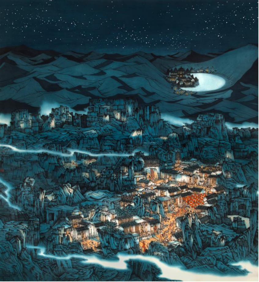 《丝路?夜》关健 中国画 194x180cm  2018年