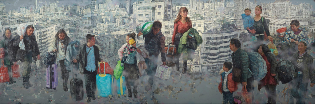  《城市梦》张杰   油画 600x200cm   2018年