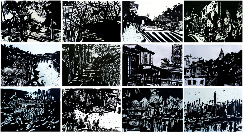 《人文重庆-大美山城系列组画 》  黄剑武   综合绘画  120x180cm  2019年