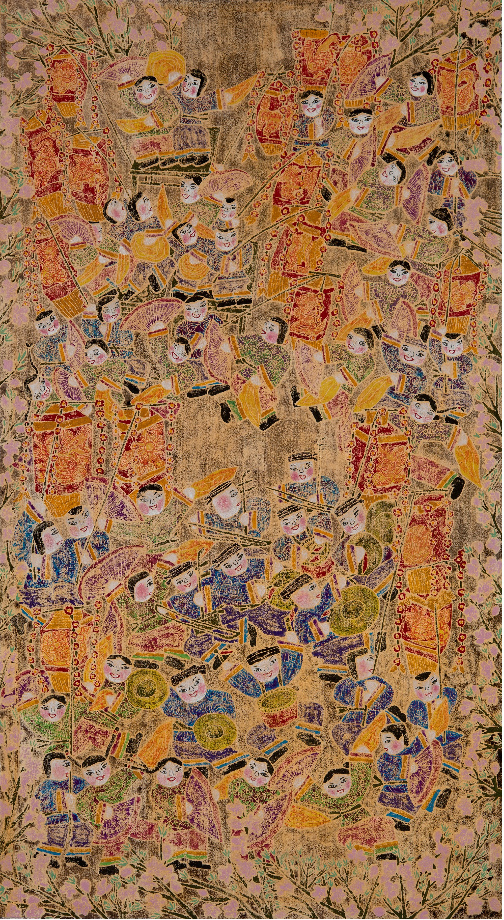 《欢歌笑语》 梁昌华  版画 180 ×100cm   2019年