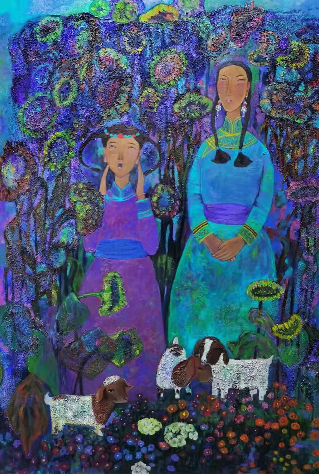 乌兰 《乌拉特姐妹》 油画  130cmx160cm 2020年（重庆美术馆藏）