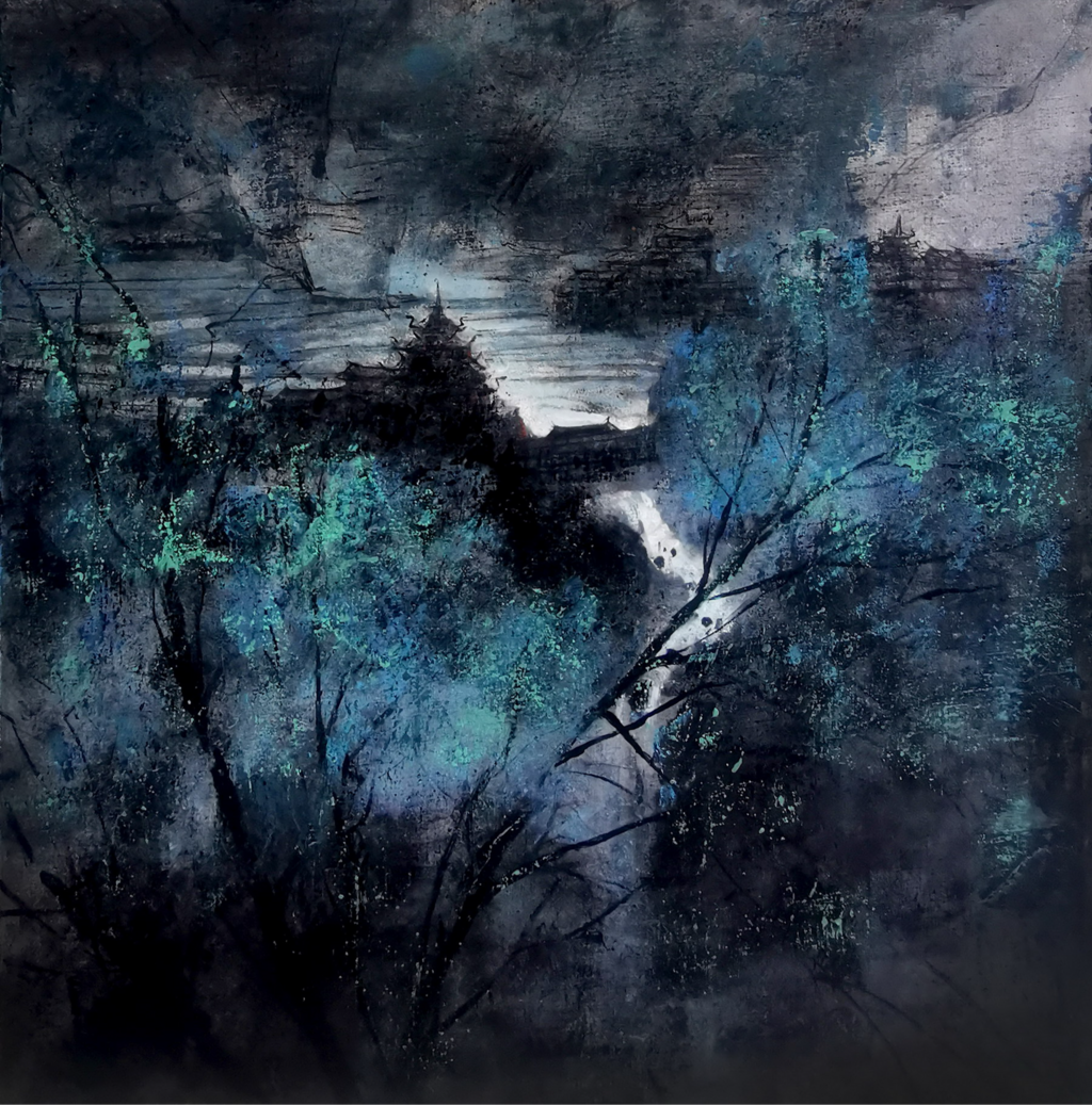 陈明春 《古壑楼·山歌》 布面油画100cm×100cm 2020年